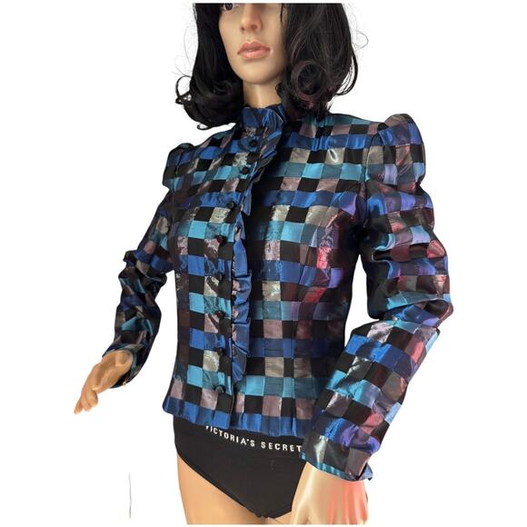 NWT Vintage Partique Inc Dorothy Farinae Blue Check Taffeta Jacket size small - Picture 10 of 14